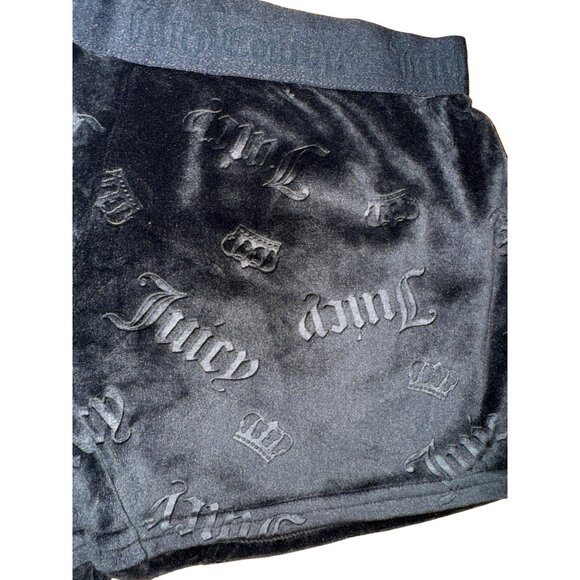 Juicy Couture Black Velour‎ Crown Logo Sleep Shorts Large Sleepwear Y2K Cute - Picture 3 of 7